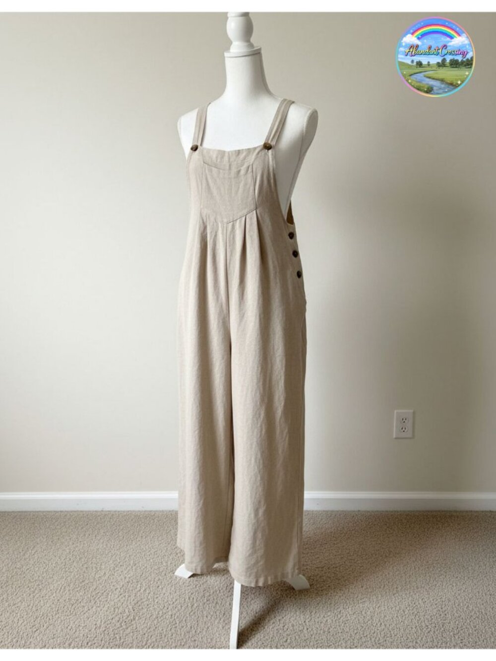Zontroldy Cotton Linen Wide Leg Bib Overalls Women Loose Fit Jumpsuit
